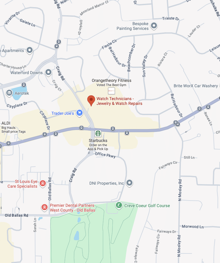 Map Showing Watch Technicians Creve Coeur Location Near Olive Boulevard And Craig Road