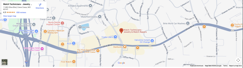 Map Showing Watch Technicians Creve Coeur Location On Olive Boulevard