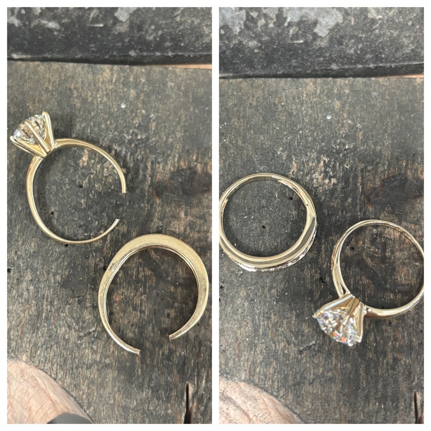 Gold Engagement Rings And Wedding Bands Before And After Professional Resizing By Watch Technicians Jewelers