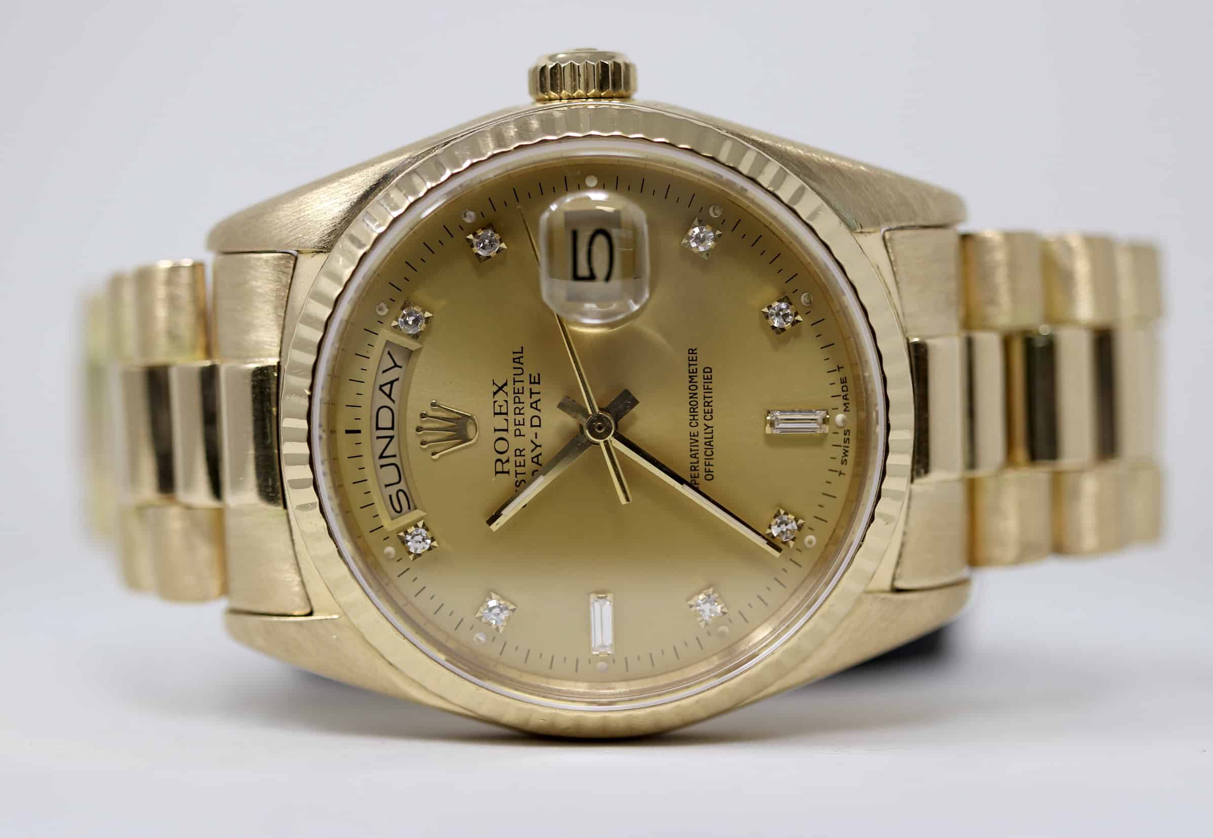 Gold Rolex Day-Date President With Diamond Dial Serviced At Watch Technicians In St. Louis