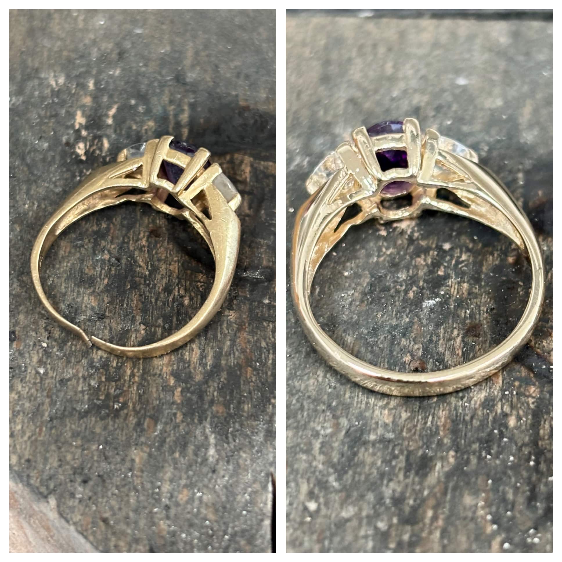 Gold Gemstone Ring With Detailed Prong Setting Inspected For Resizing At Watch Technicians St. Louis