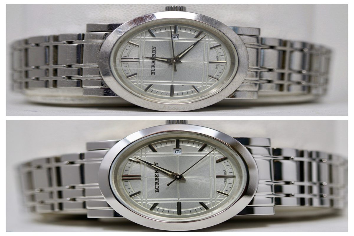 Burberry Stainless Steel Watch Before And After Polishing At Watch Technicians St. Louis