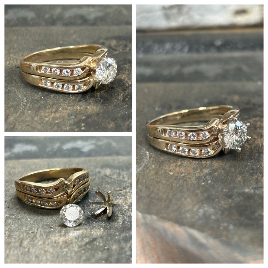 Diamond Engagement Ring Prong Repair Before And After - Loose Stone Secured With New Setting