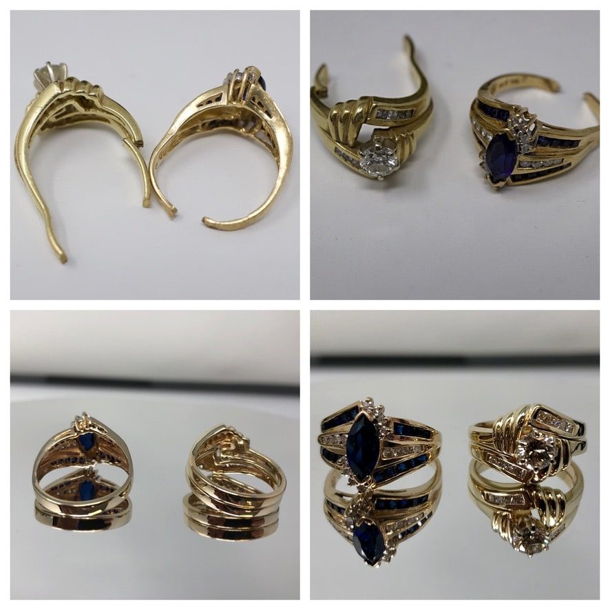 Multiple Gold Rings Before And After Professional Resizing And Restoration At Watch Technicians St. Louis
